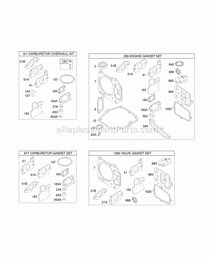 KitsGasket Sets Diagram and Parts List for 124672-0036-B1  Briggs and Stratton Engine